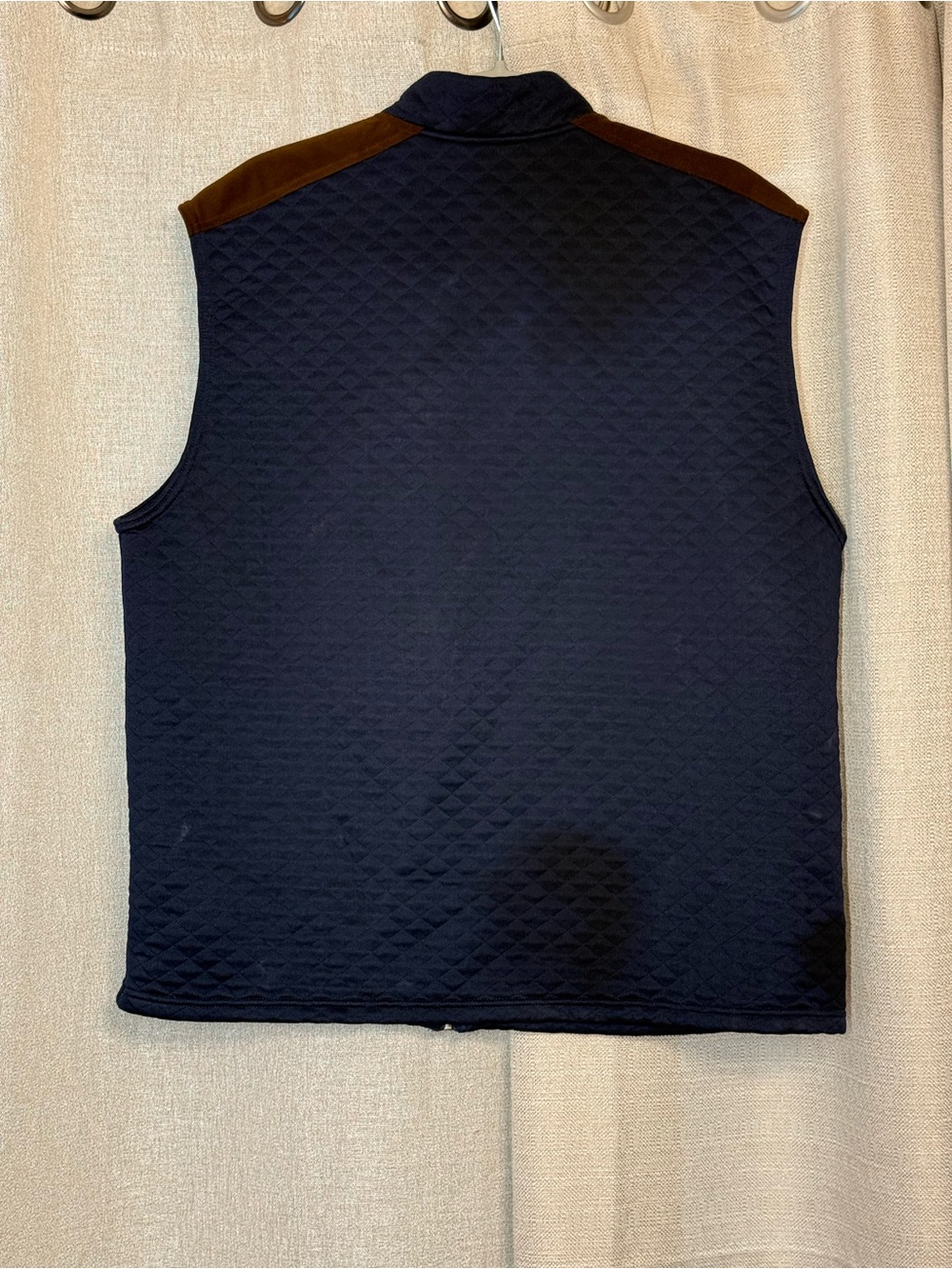 Daniel Cremieux Navy Quilted Vest with Brown Shoulder Accents - Picture 3 of 3